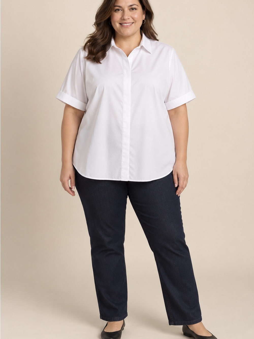 Chico’s No-Iron Chic Stretch White Short Sleeve Button-Front Shirt Size 4 20/22